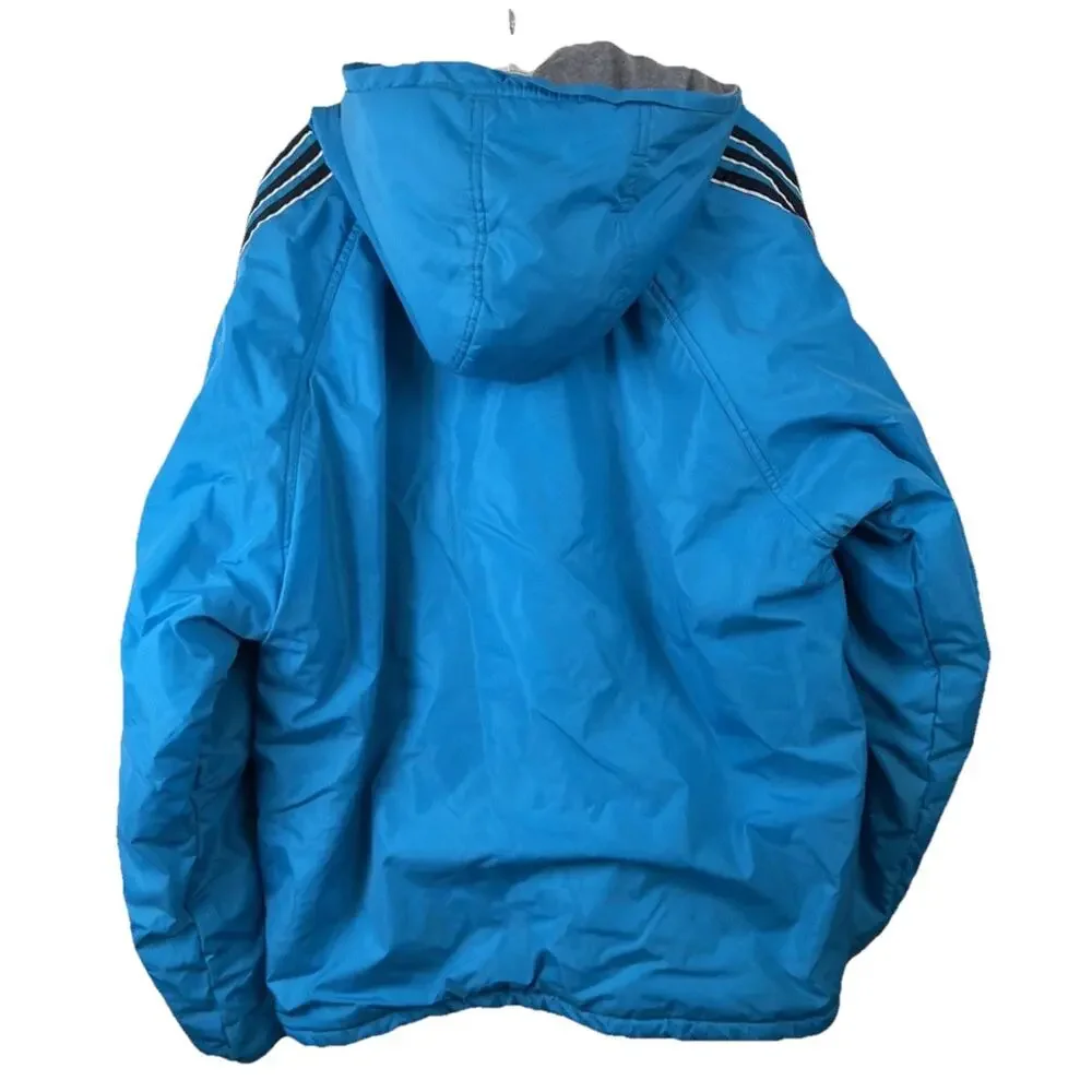 Vtg Adidas Reversible Aqua/Gray Hooded Jacket‎ Sz Large Retro Windbreaker Y2K